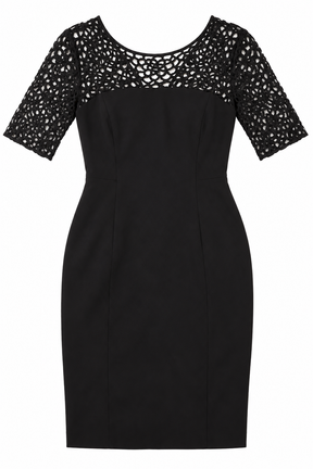 Dress Black Lace Short Sleeve Fitted Occasion