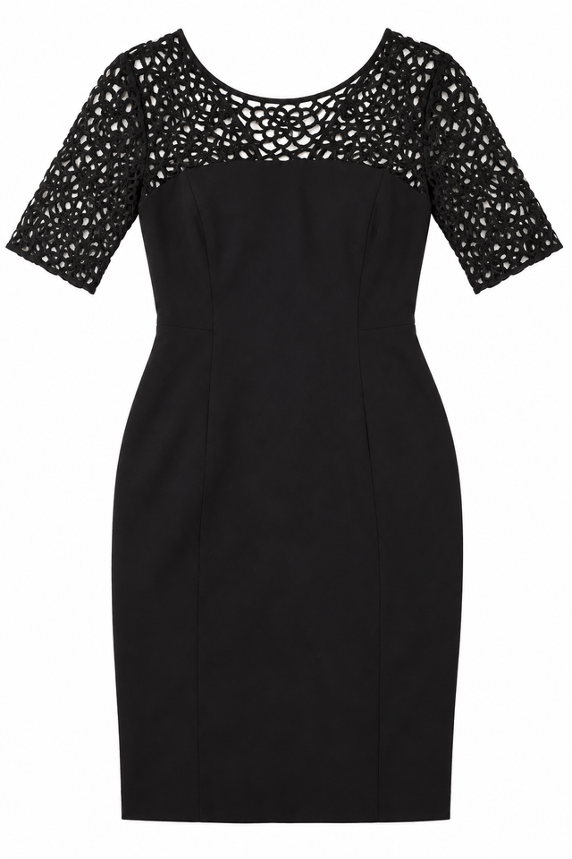 Dress Black Lace Short Sleeve Fitted Occasion