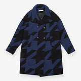 Wool Blend Coat Blue Black Oversized Houndstooth