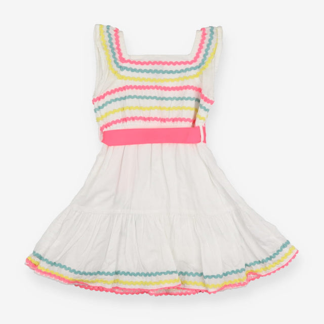 Woven Dress White, Colourful Wavy Strips and Pink 