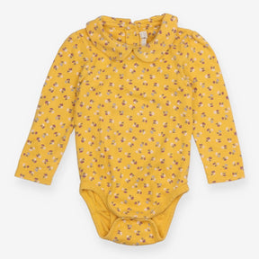 Bodysuit yellow small flowers collar LS