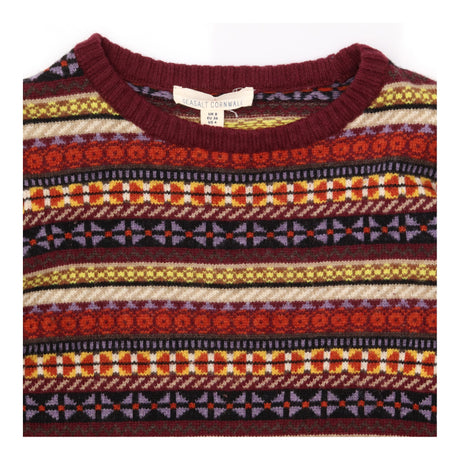 Jumper Knit Fair Isle Pattern Burgundy Multicolour