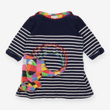 Dress jersey navy striped colourful elephant