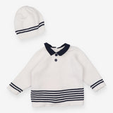 Jumper Knit Collared White and Navy with Hat