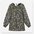 Olive Green Blue Floral Long Sleeve High Neck Tuni