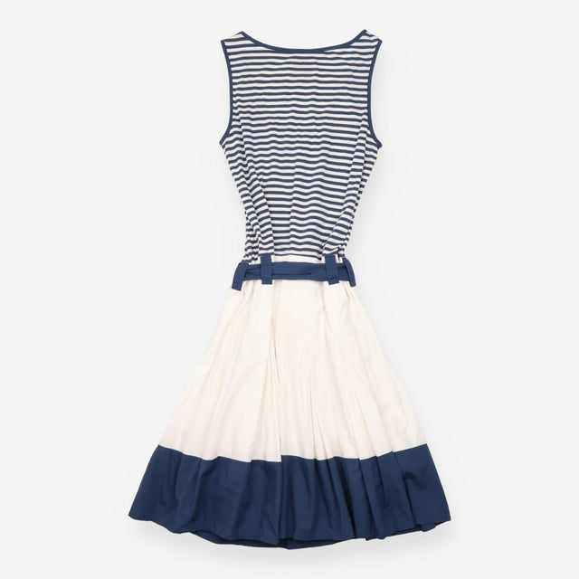 Dress Navy White Striped Cotton Jersey Belted