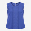 Top Blue Sleeveless Pleated Scallop Front Round Ne
