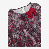 Dress jersey Long Floral Sleeve Grey and red bow