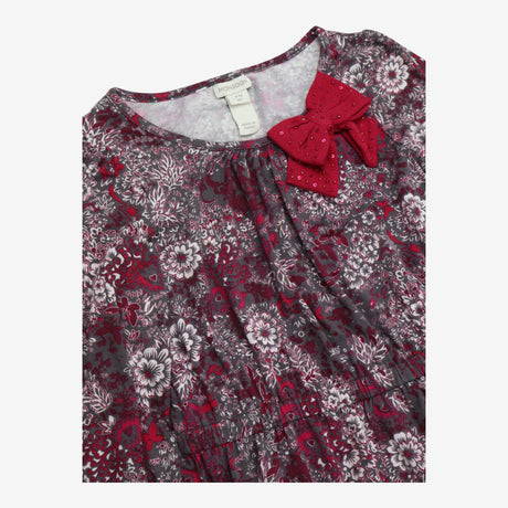 Dress jersey Long Floral Sleeve Grey and red bow