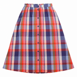 Skirt Pebble Drop Check Seersucker Cotton Midi