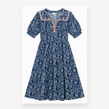 Batik Print Embroidered Tiered Midi Dress