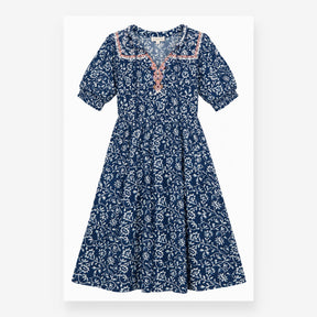 Batik Print Embroidered Tiered Midi Dress