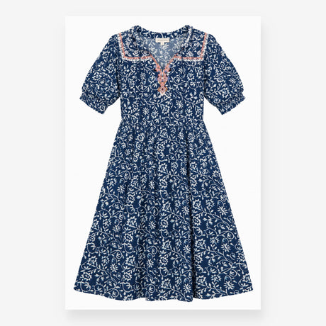 Batik Print Embroidered Tiered Midi Dress
