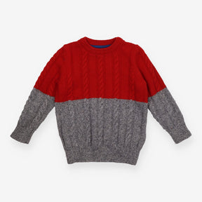 Sweater Cable Knit Red and Grey