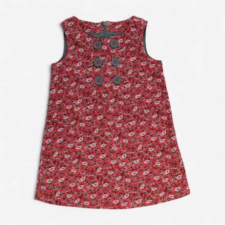 Dress Cord Shift with Grey Buttons Pink Floral Pri