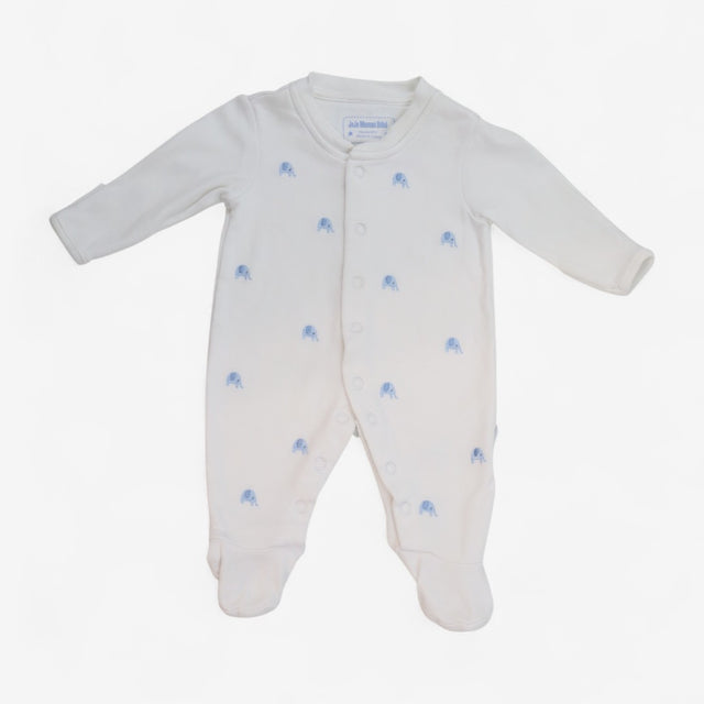 Sleepsuit White with Blue Elephants