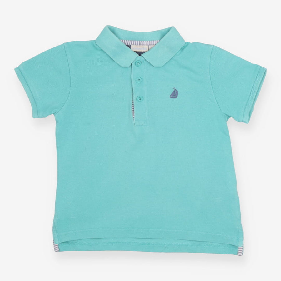 Teal polo with blue boat
