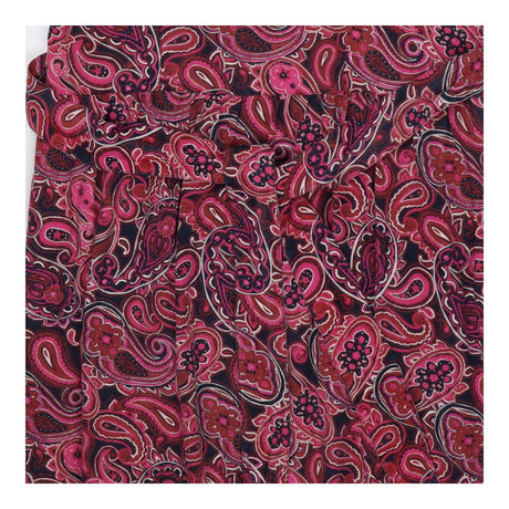 Pink & Black Paisley Dress | V-Neck Belted Midi