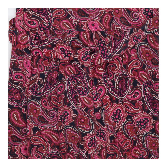 Pink & Black Paisley Dress | V-Neck Belted Midi