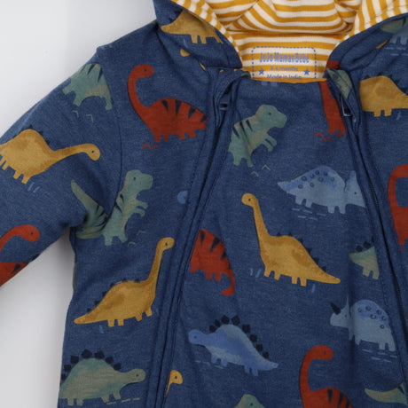 Pramsuit Navy Dinosaurs Yellow Stripe Lined