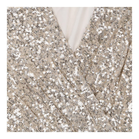 Silver Sequin Long Sleeve Wrap Maxi Dress Evening
