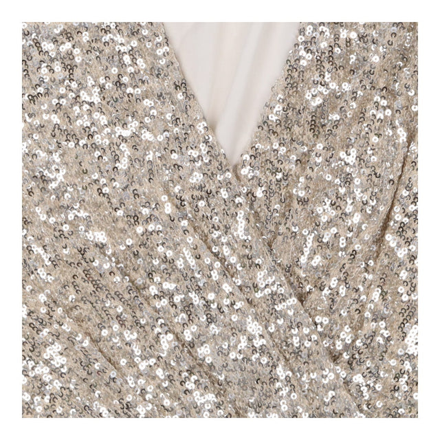 Silver Sequin Long Sleeve Wrap Maxi Dress Evening