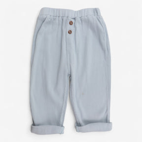 Trousers baby blue ribbed with brown buttons