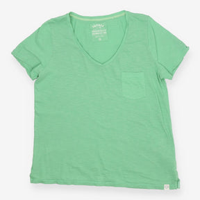 Green Oversized V Neck Pocket T-Shirt Cotton