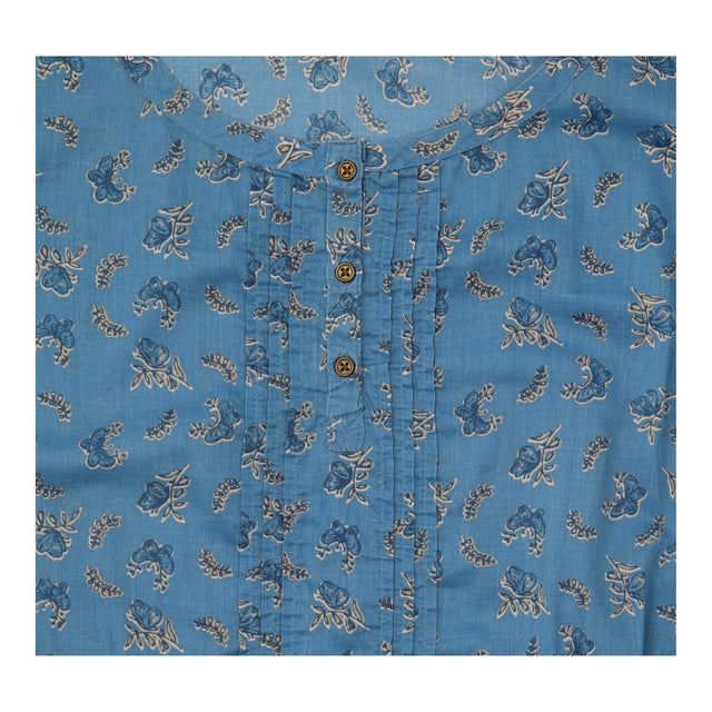 Blouse Blue Floral Pintuck Bubble