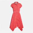 Midi Dress Red Pink Heart Print Shirt Style Asymme