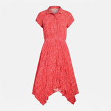 Midi Dress Red Pink Heart Print Shirt Style Asymme