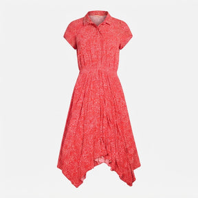 Midi Dress Red Pink Heart Print Shirt Style Asymme
