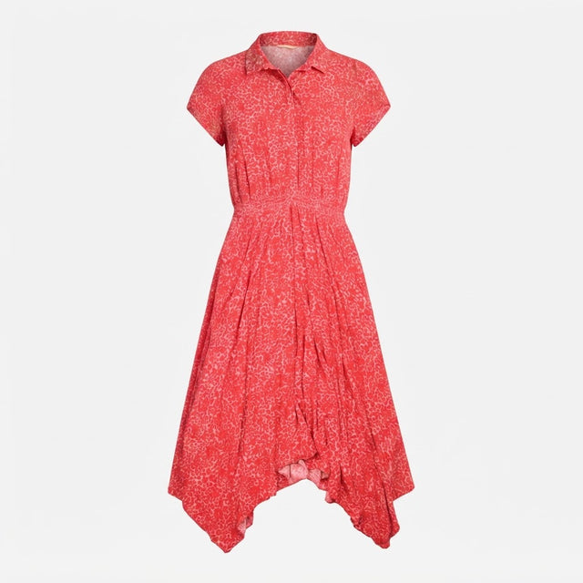 Midi Dress Red Pink Heart Print Shirt Style Asymme