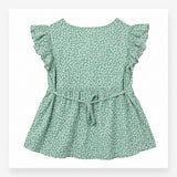 Blouse Short Sleeve Button Front Floral Green Whit