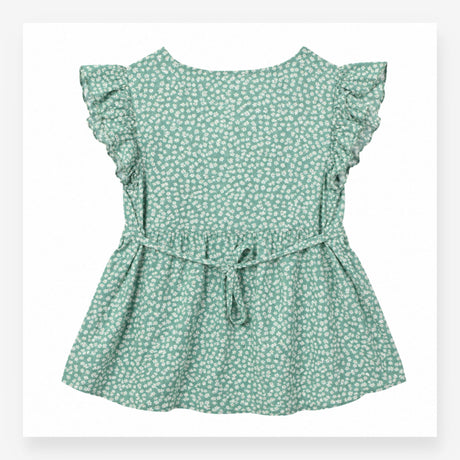 Blouse Short Sleeve Button Front Floral Green Whit