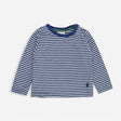 T-Shirt LS Navy Striped Green Collar