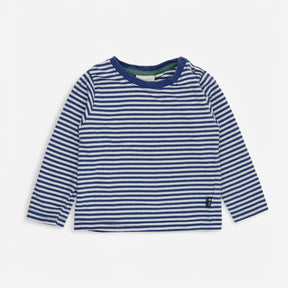 T-Shirt LS Navy Striped Green Collar