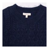 Navy Cable Knit Crew Neck Alpaca Blend Puff Sleeve