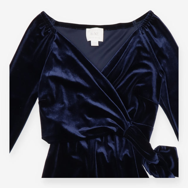Seraphine Luxe Navy Blue Velvet Wrap Maternity Nur