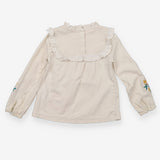 Cream Long Sleeve with Flower Stitching 