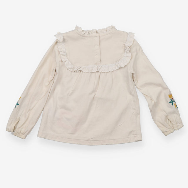 Cream Long Sleeve with Flower Stitching 