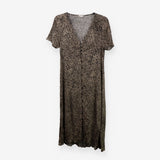 Midi Dress Micro Leopard Print Short‑Sleeve Button