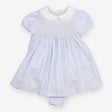 Dress Heirloom blue stripe smocked white collar SS