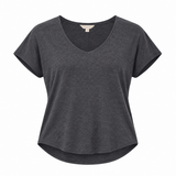Top Short Sleeve Charcoal Grey V-Neck Cotton Blend