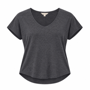 Top Short Sleeve Charcoal Grey V-Neck Cotton Blend