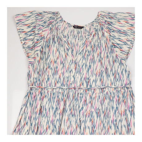 Dress Printed White Mix Short Sleeve Midi Belted