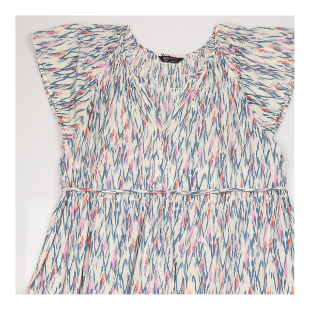 Dress Printed White Mix Short Sleeve Midi Belted