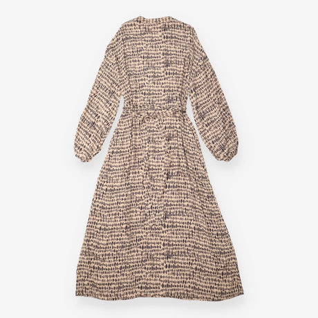Midi Dress Camel Black Abstract Print Button Front