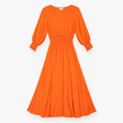 Orange Midi Dress with Smocked Waist and Long Slee