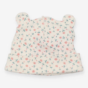 Baby Hat Cream and Pink Floral Ears